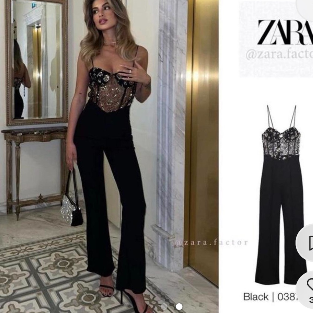✨NWT✨ Zara Sequin Sheer Mesh Jumpsuit Medium